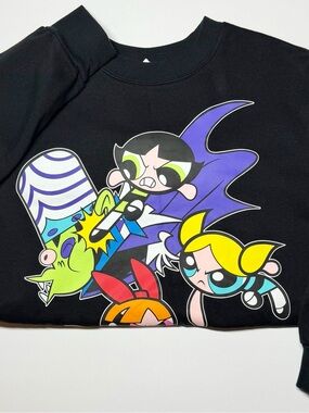 Powerpuff Girls Oversized Crewneck Sweater‎ Men’s XS Y2K Cartoon Network Black